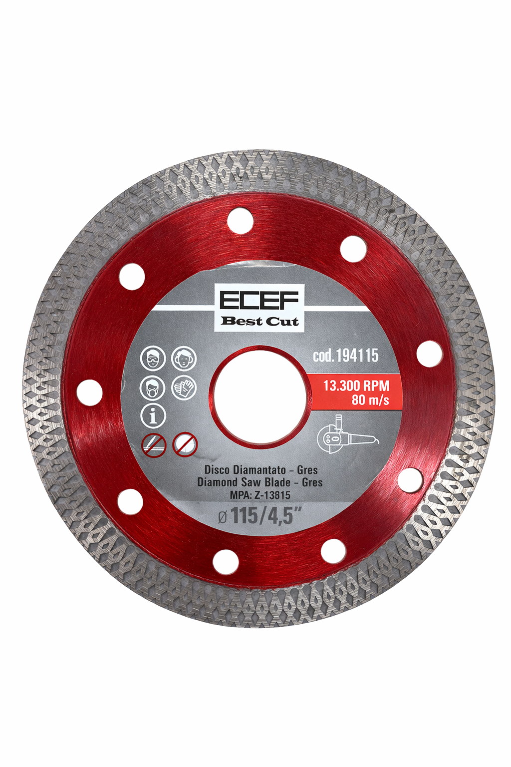 Disco diamantato 115mm ECEF - Cod.194115 - Per gres porcellanato e materiali da costruzione
