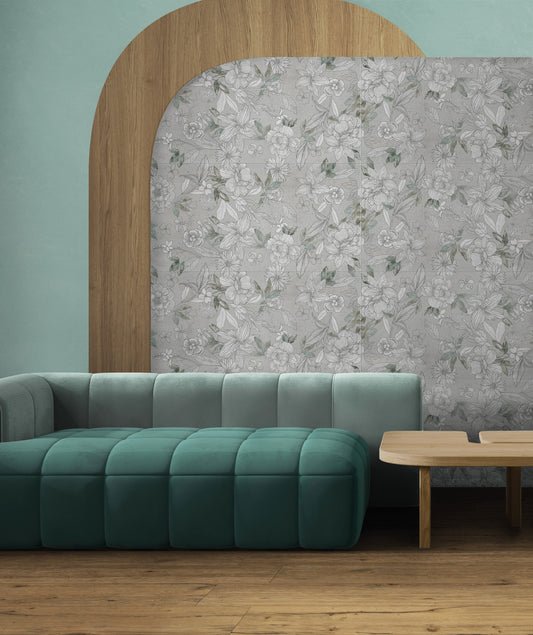 Piastrelle 60x120 Wallart lily rettificato decoro fiori grigio verde