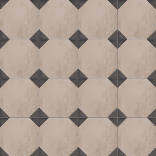 Piastrelle 20x20 Serie Terra ottagono f bianco nero matt