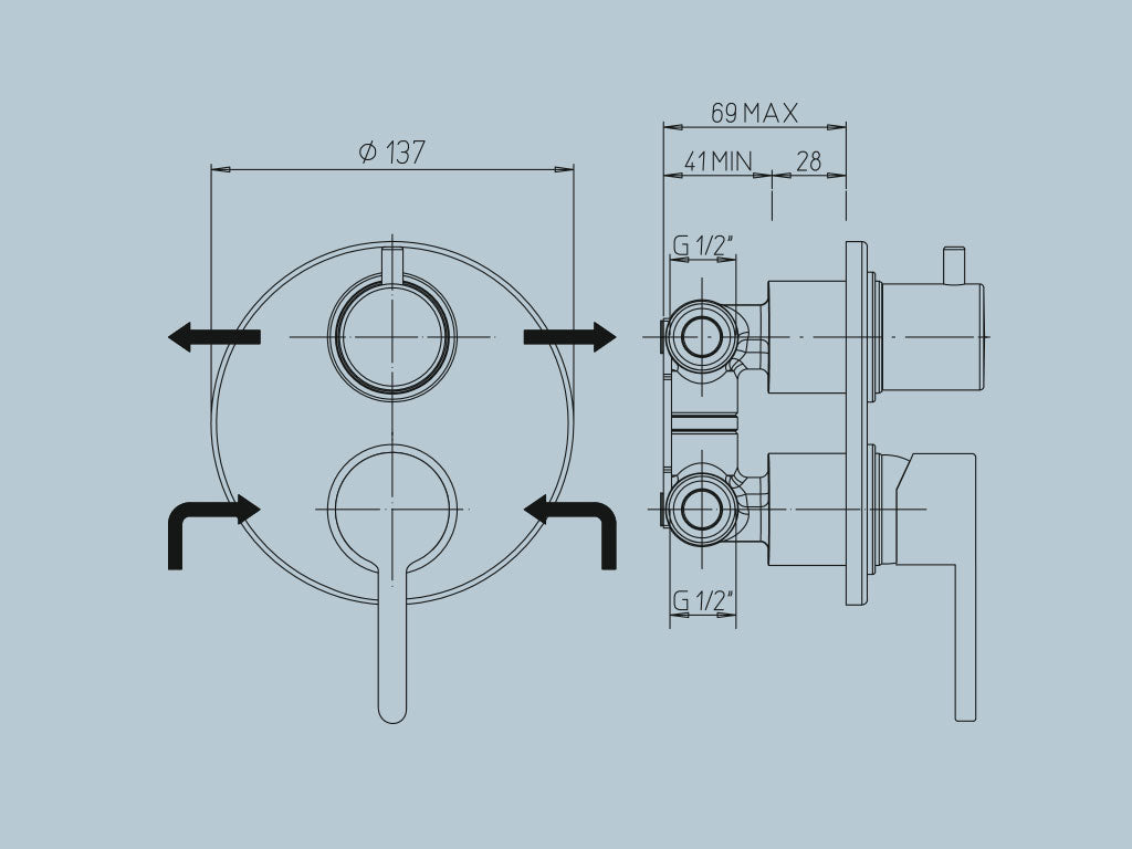 Miscelatore monocomando incasso doccia con deviatore a 2 vie Serie Sunset