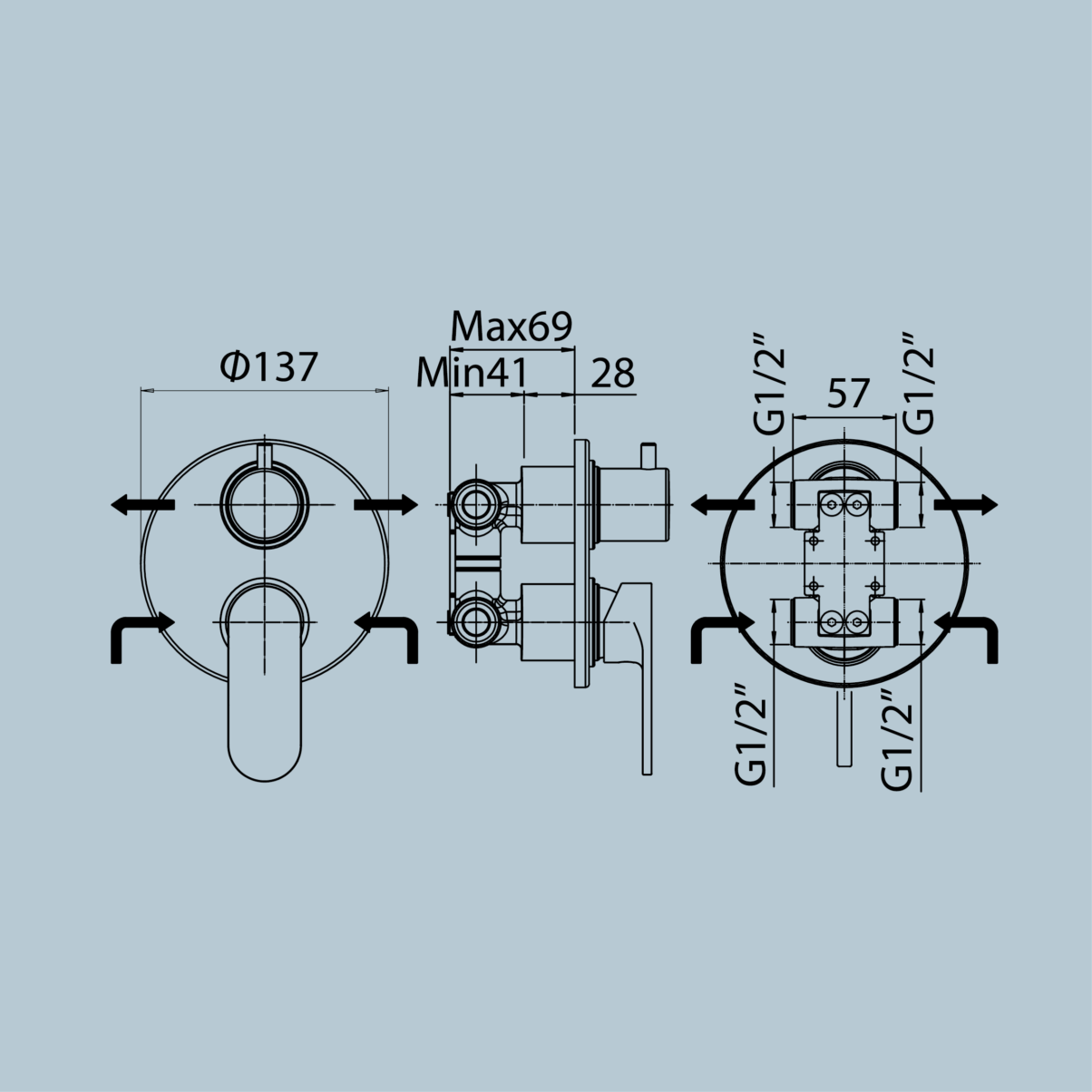 Miscelatore monocomando incasso doccia con deviatore a 2 vie Serie Borea