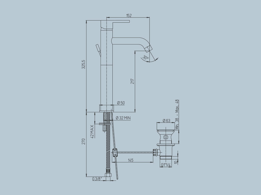 Misceltore monocomando lavabo alto Serie Sunset