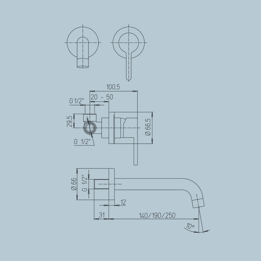 Miscelatore monocomando lavabo a muro Serie Sunset