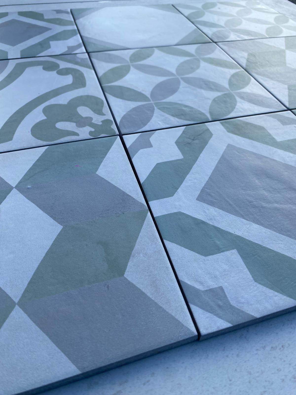 Piastrelle 20x20 Serie Terra art tea mix sm patchwork matt verde grigio bianco