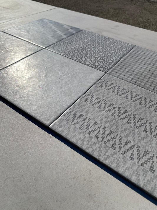 Piastrelle 20x20 juta trama mix bianco patchwork