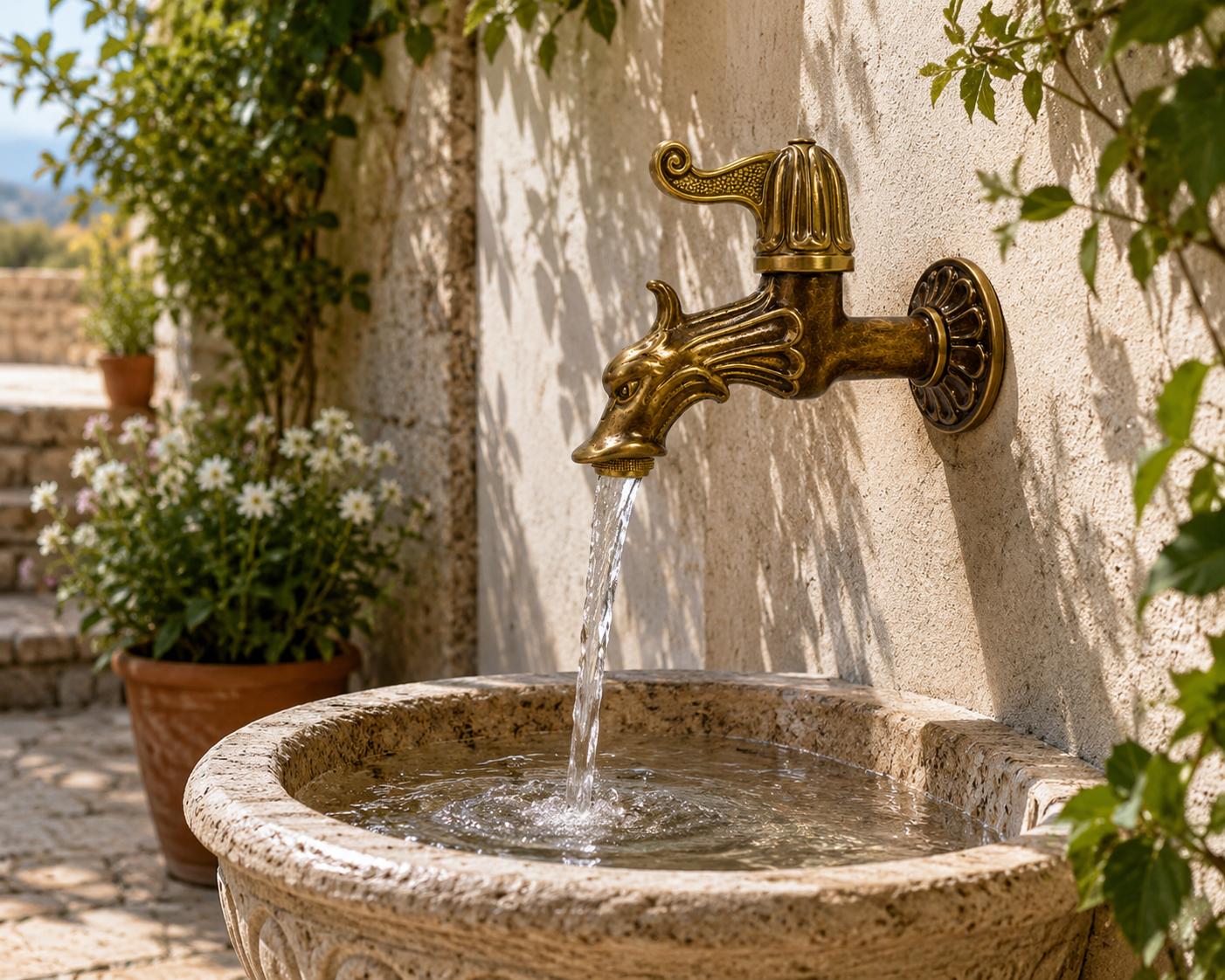L'artistica - Rubinetto per Fontana in Ghisa - Rubinetto da Giardino a Muro in Ottone Anticato – Design Testa di Drago – Completo di Prolunga Filettata – Stile Classico Vintage
