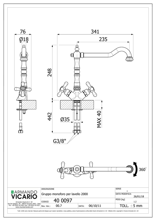 Miscelatore lavello cucina Old Fashion 2000