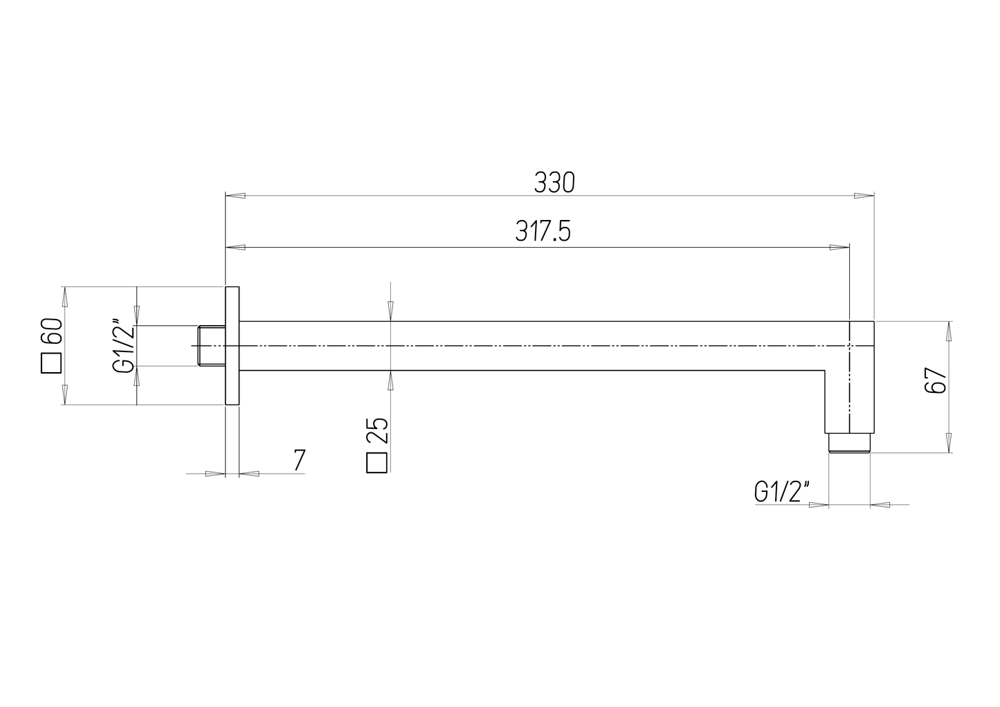 Braccio doccia quadro cm 33 Jacuzzi