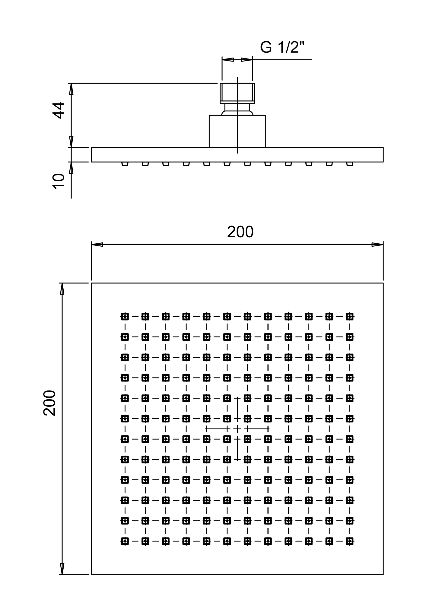 Soffione quadro cromato 200x200 mm Jacuzzi