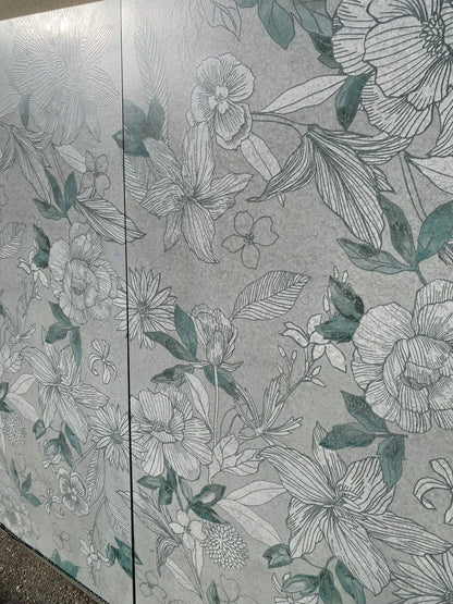 Piastrelle 60x120 Wallart lily rettificato decoro fiori grigio verde