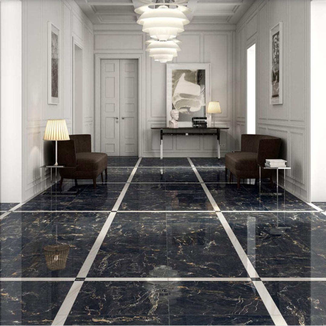 Piastrelle 60x60 Murano noir brill gold rettificato glossy