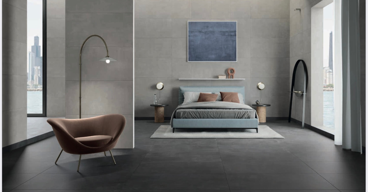 Piastrelle 60x120 Stonecloud dark rettificato grigio cemento matt