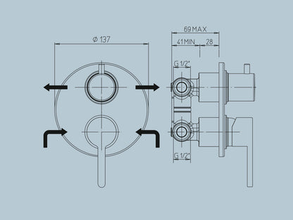 Miscelatore monocomando incasso doccia con deviatore a 2 vie Serie Sunset