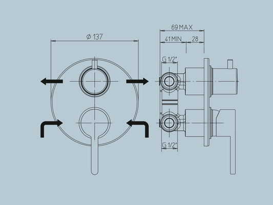 Miscelatore monocomando incasso doccia con deviatore a 2 vie Serie Sunset