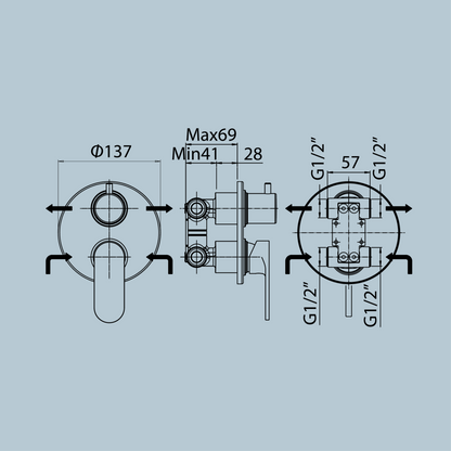 Miscelatore monocomando incasso doccia con deviatore a 2 vie Serie Borea