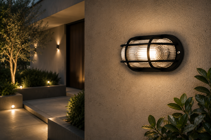 Viridex - Lampada Tartaruga Ovale con Griglia di Protezione – Design Industriale per Interni ed Esterni