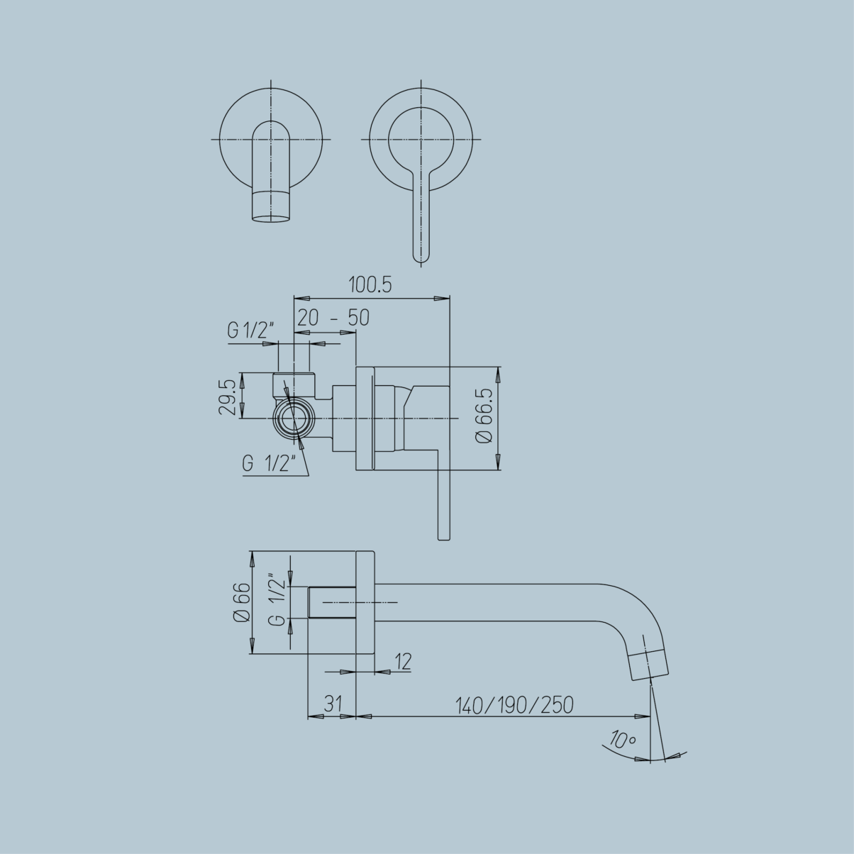 Miscelatore monocomando lavabo a muro Serie Sunset