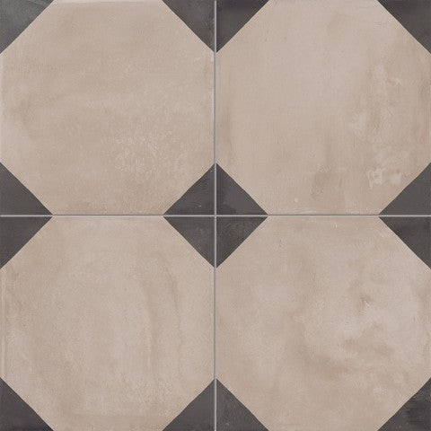 Piastrelle 20x20 Serie Terra ottagono f bianco nero matt