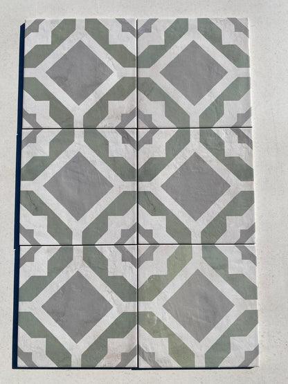 Piastrelle 20x20 Serie Terra art tea geometrico sm matt verde grigio bianco