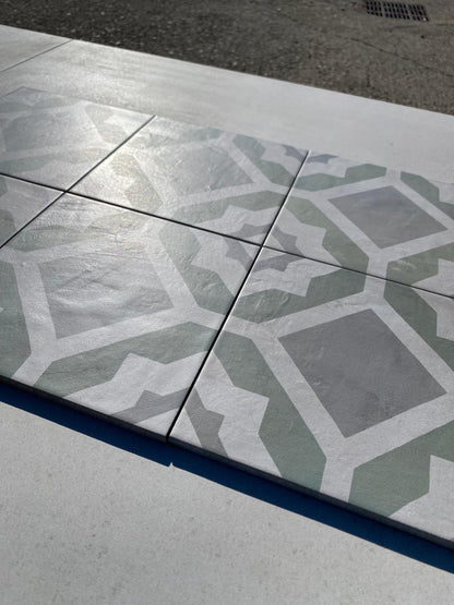 Piastrelle 20x20 Serie Terra art tea geometrico sm matt verde grigio bianco