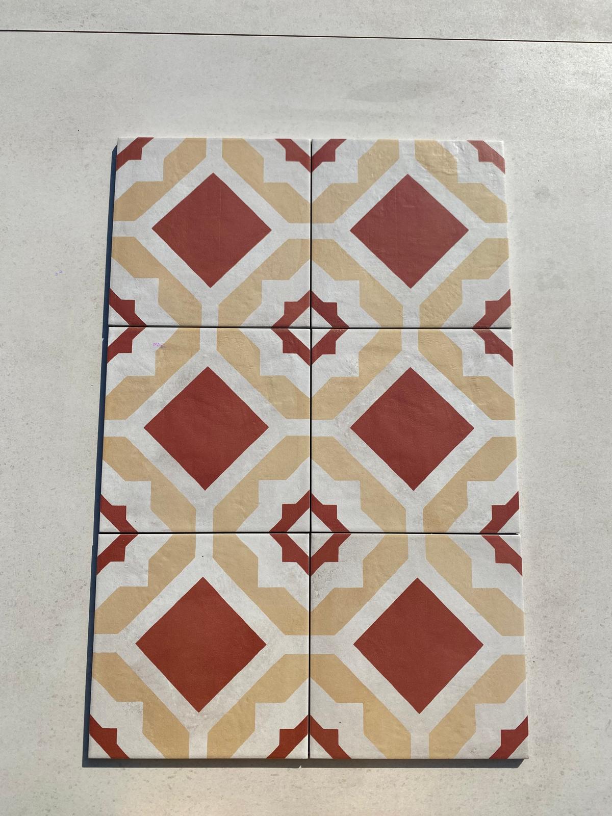 Piastrelle 20x20 Serie Terra art tea geometrico tc matt giallo rosso bianco