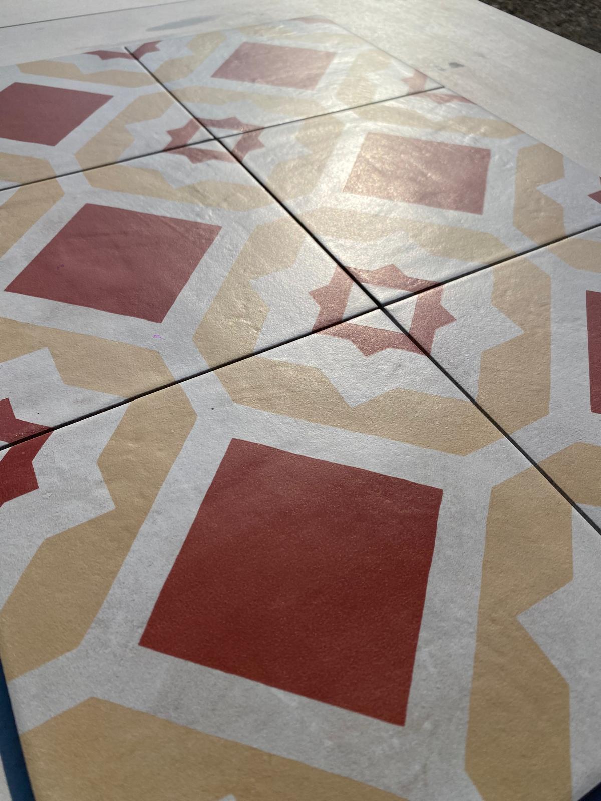 Piastrelle 20x20 Serie Terra art tea geometrico tc matt giallo rosso bianco