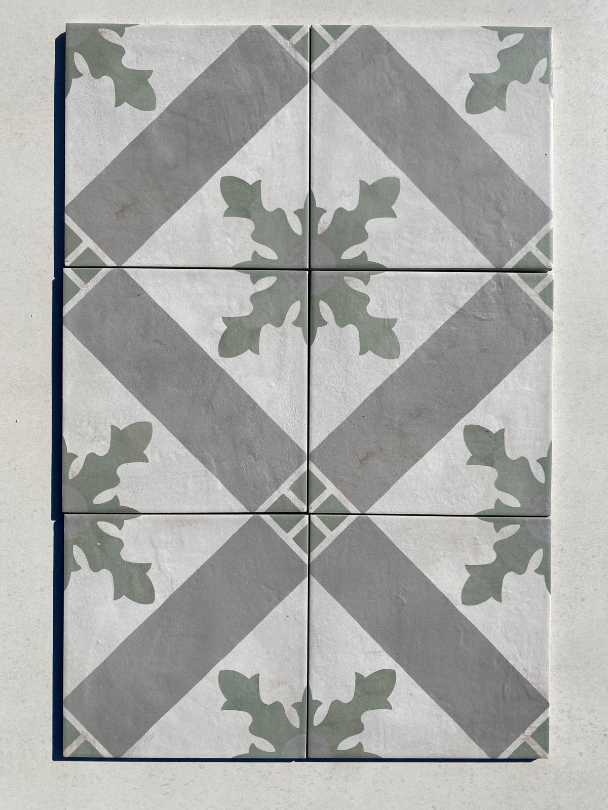 Piastrella 20x20 Serie Terra art tea card sm matt verde grigio bianco