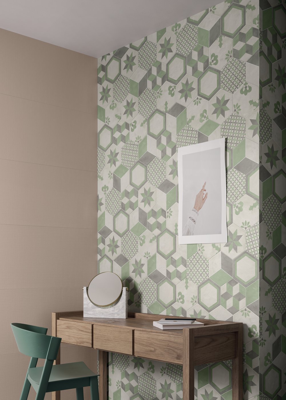 Piastrelle 20x20 Serie Terra art tea mix sm patchwork matt verde grigio bianco