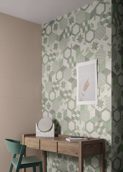 Piastrelle 20x20 Serie Terra art tea mix sm patchwork matt verde grigio bianco