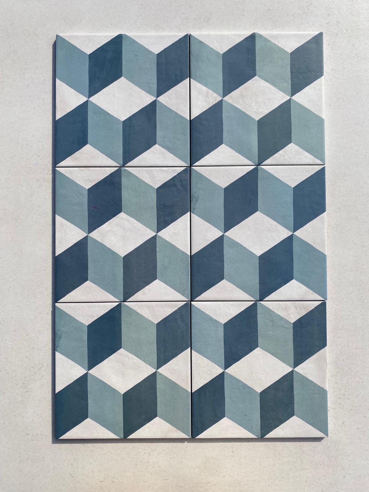 Piastrelle 20x20 Serie Terra art cubo oc matt blu verde bianco