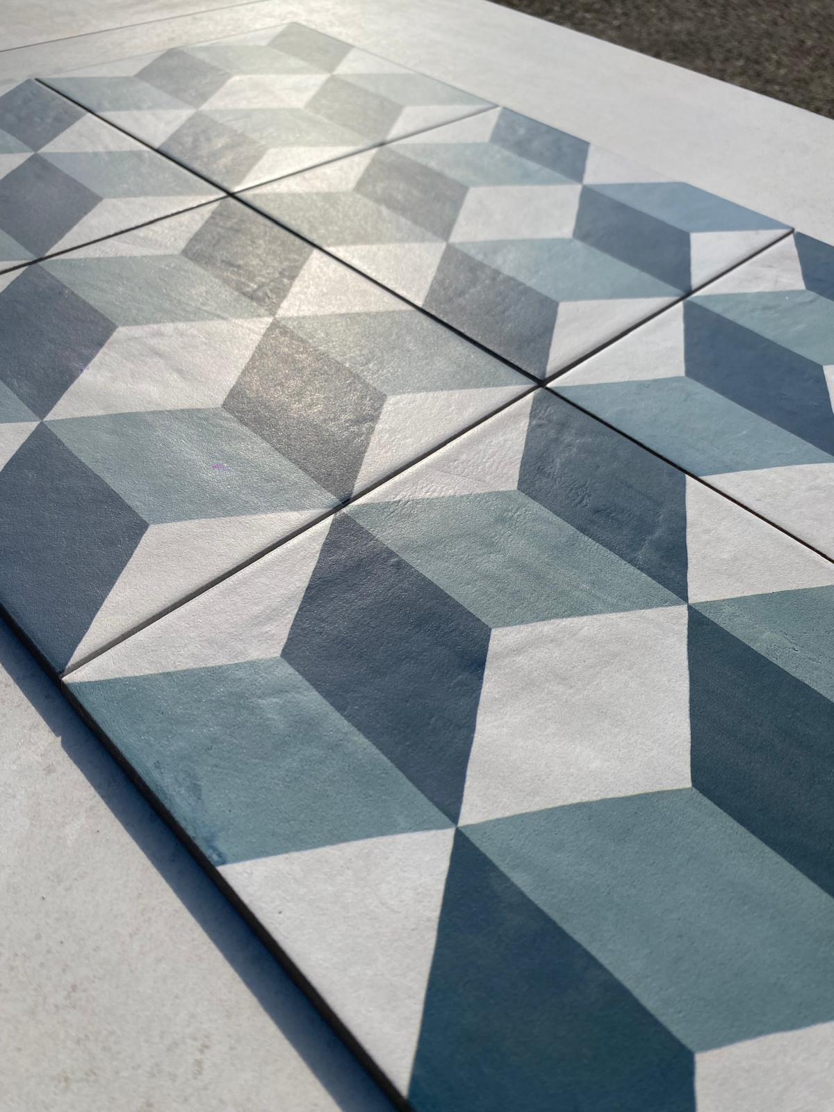 Piastrelle 20x20 Serie Terra art cubo oc matt blu verde bianco