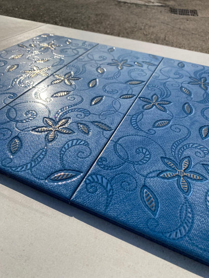 Piastrelle 20x50 Tiffany elegance zaffiro decoro blu lucido in rilievo