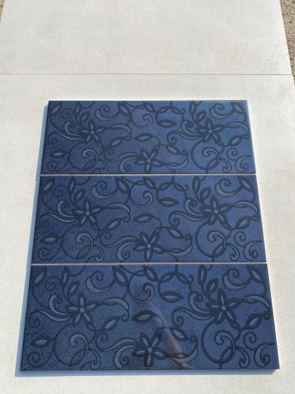 Piastrelle 20x50 Tiffany serigrafato quarzite decoro blu lucido