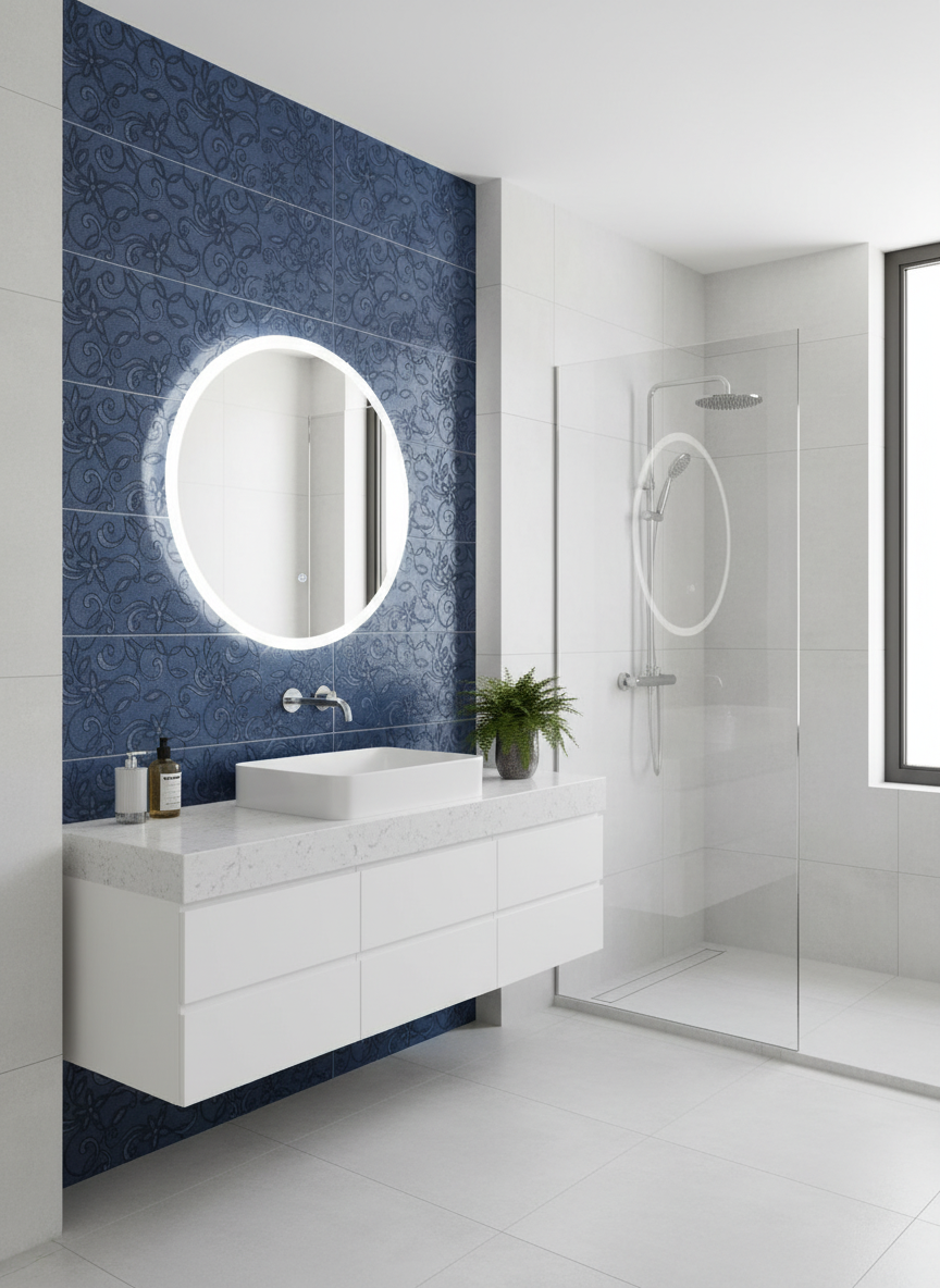 Piastrelle 20x50 Tiffany serigrafato quarzite decoro blu lucido