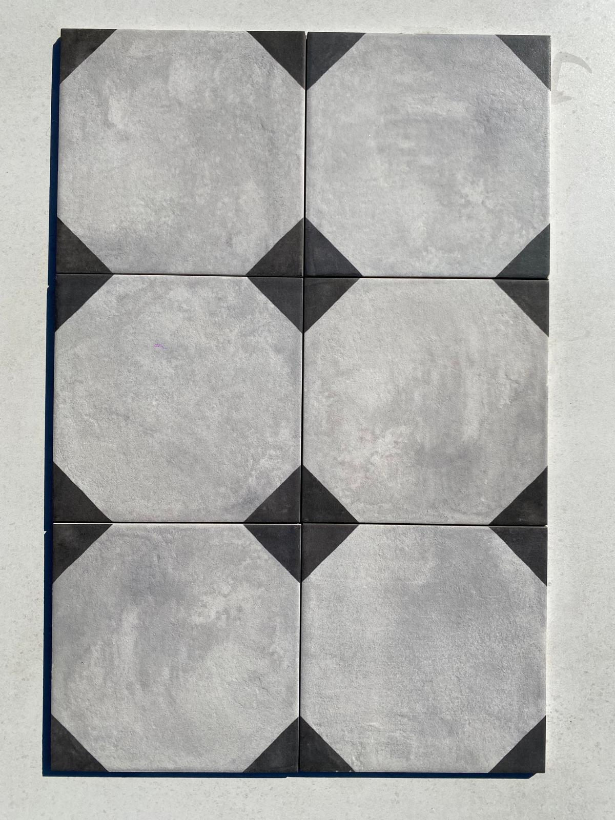 Piastrelle 20x20 Serie Terra ottagono f bianco nero matt