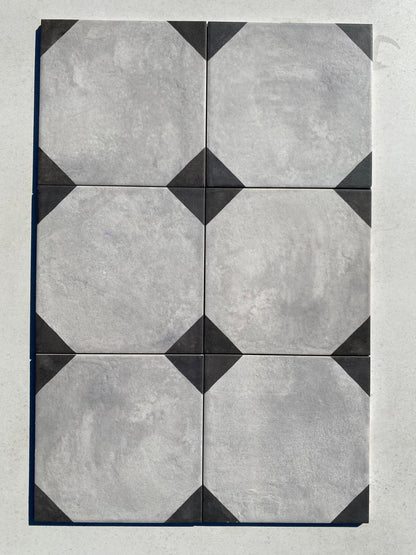 Piastrelle 20x20 Serie Terra ottagono f bianco nero matt