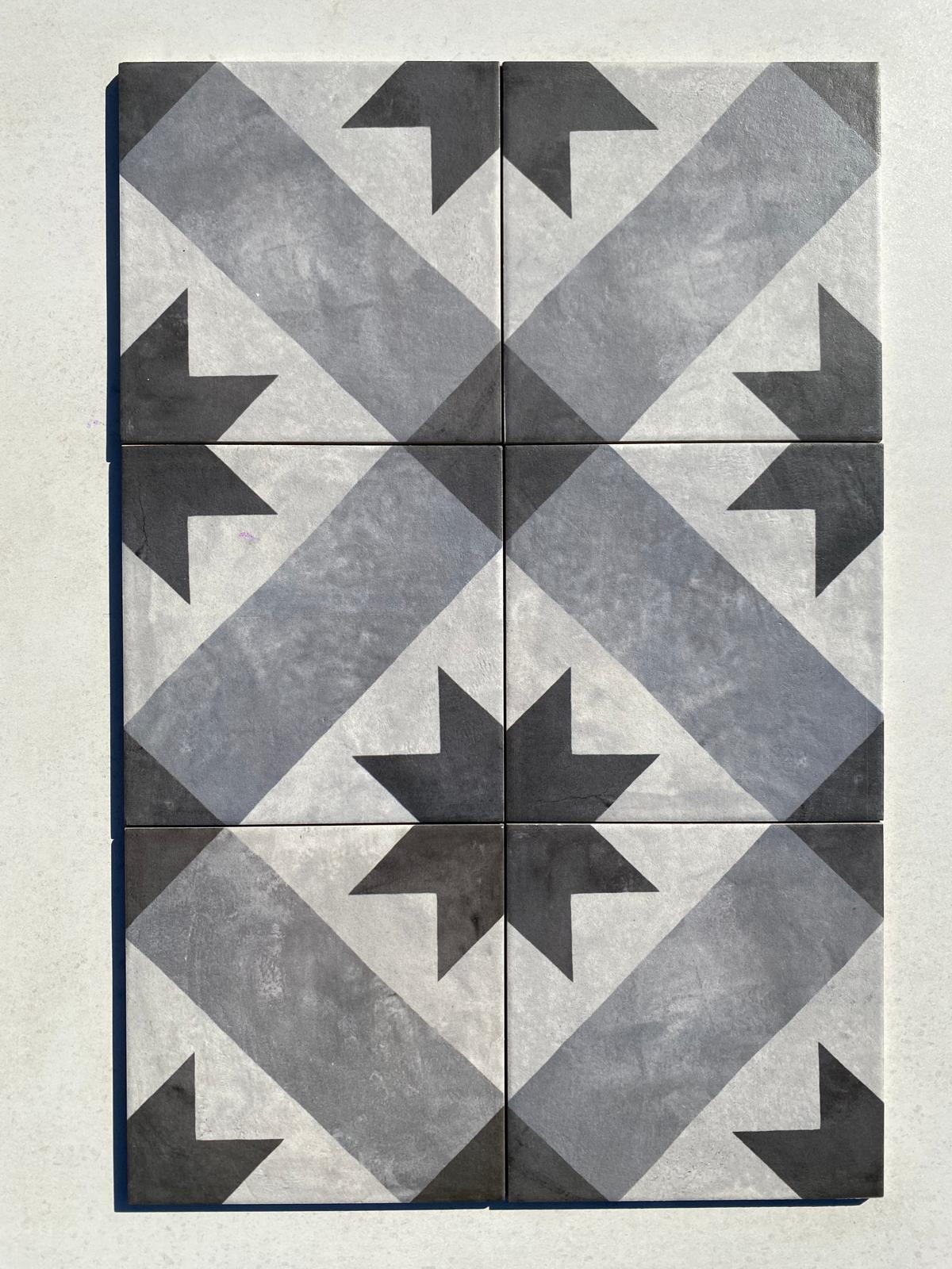 Piastrella 20x20 Serie Terra stella f bianco nero matt