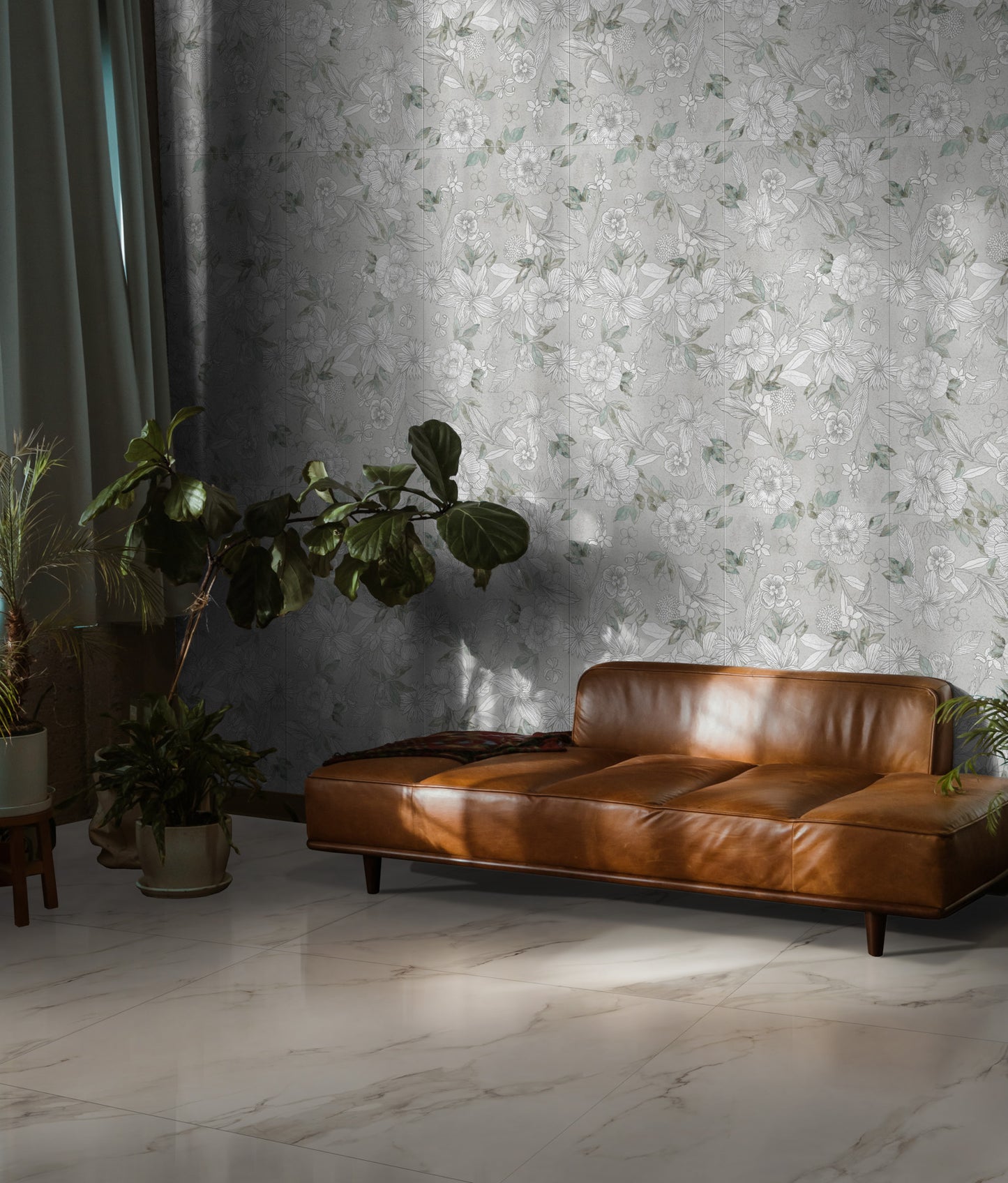 Piastrelle 60x120 Wallart lily rettificato decoro fiori grigio verde