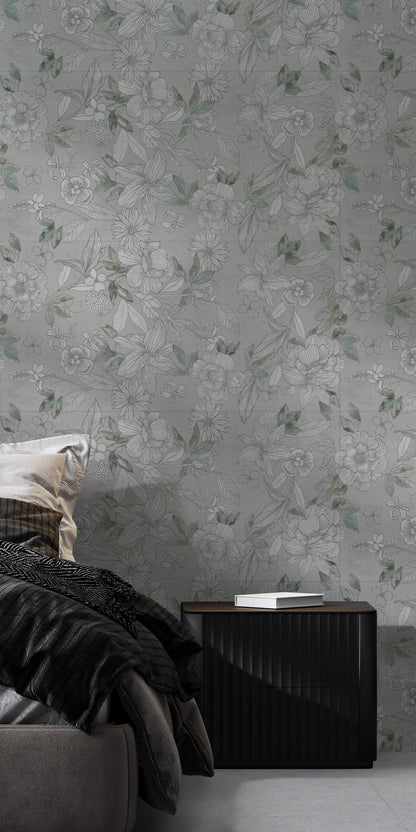 Piastrelle 60x120 Wallart lily rettificato decoro fiori grigio verde