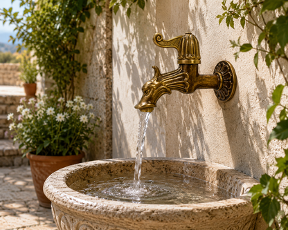 L'artistica - Rubinetto per Fontana in Ghisa - Rubinetto da Giardino a Muro in Ottone Anticato – Design Testa di Drago – Completo di Prolunga Filettata – Stile Classico Vintage