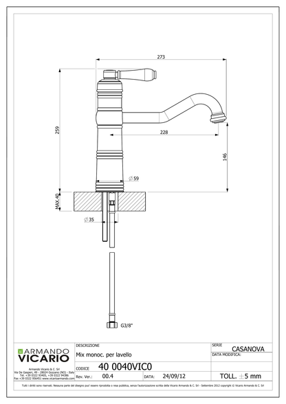 Miscelatore monocomando lavello cucina Casanova