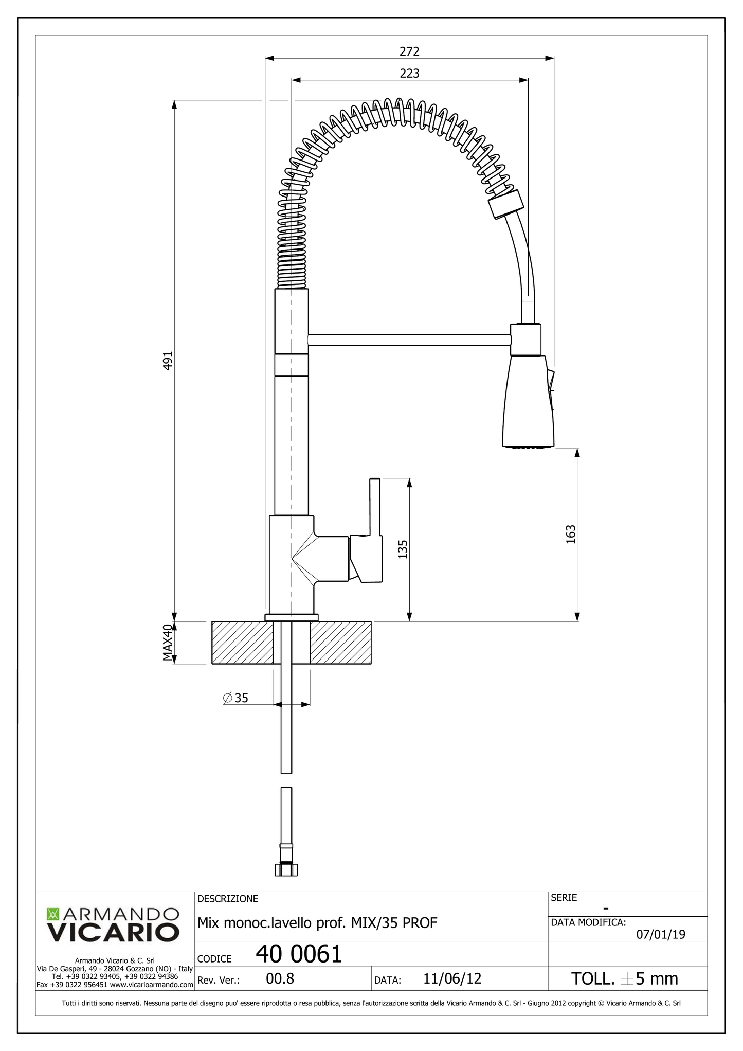 Miscelatore monocomando lavello cucina Mix35 Prof