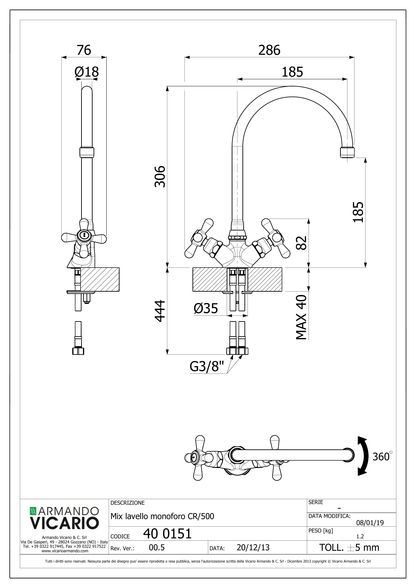 Miscelatore lavello cucina Vecchio Rame art. RC500