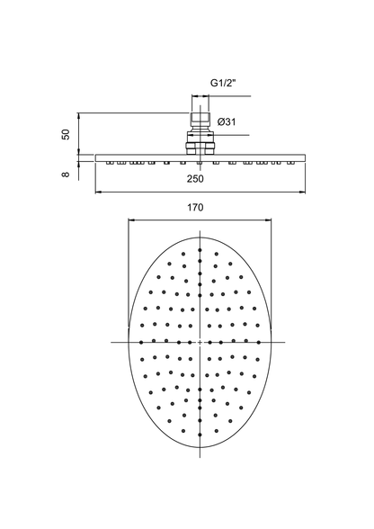 Soffione ovale 250x17x8 Jacuzzi