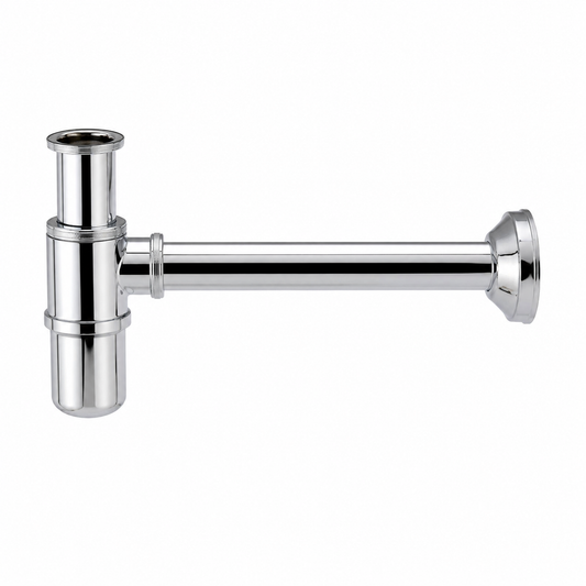 Sifone a Bottiglia Cromato per Lavabo 1" e 1"1/4 – Ottone Cromato | Completo di Rosone