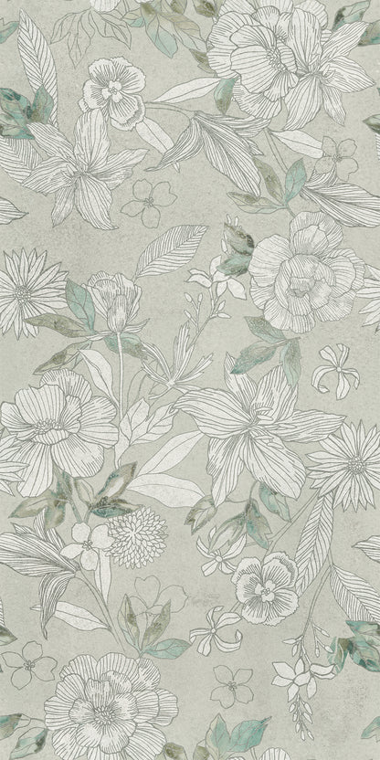 Piastrelle 60x120 Wallart lily rettificato decoro fiori grigio verde