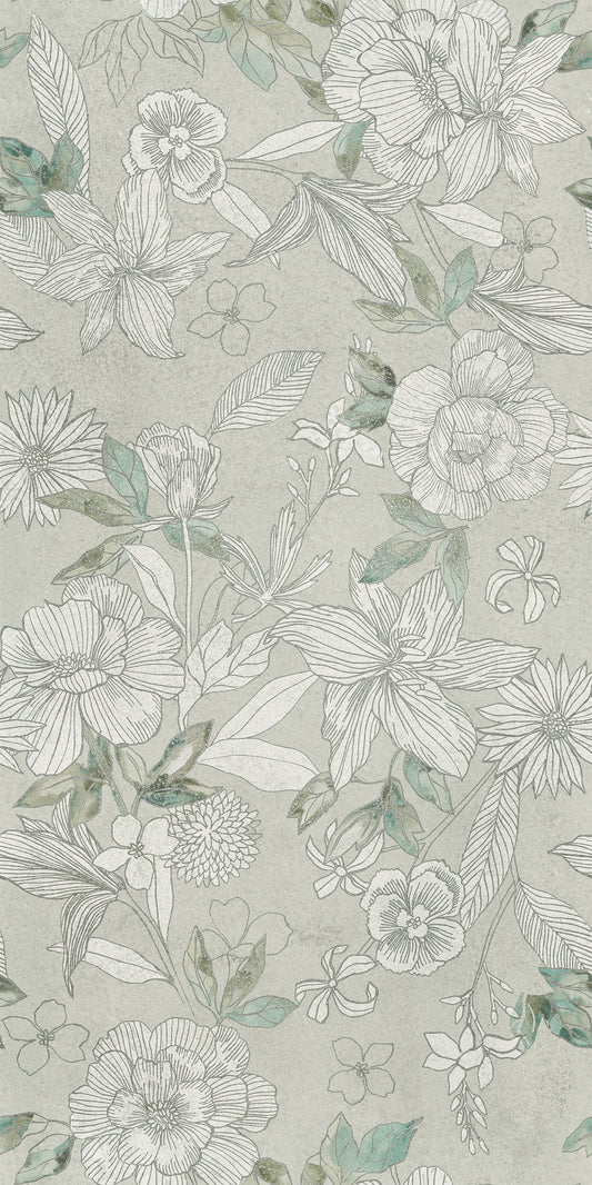 Piastrelle 60x120 Wallart lily rettificato decoro fiori grigio verde